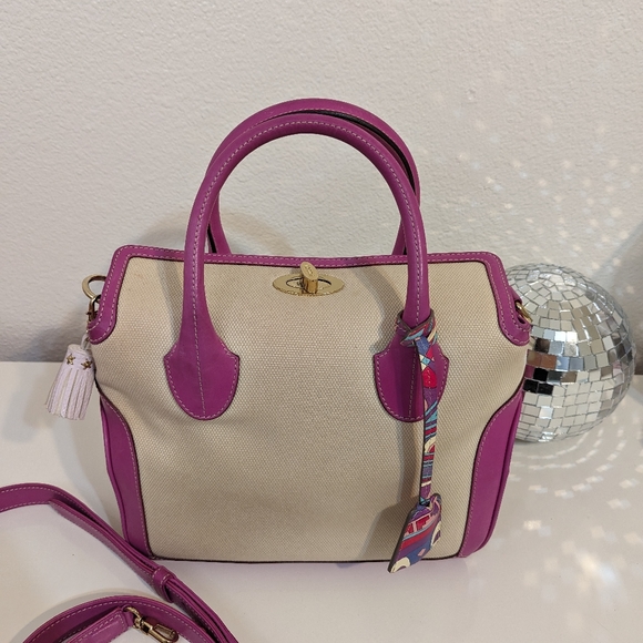 Emilio Pucci RARE canvas and magenta leather satchel/crossbody with lock and key - Picture 13 of 14